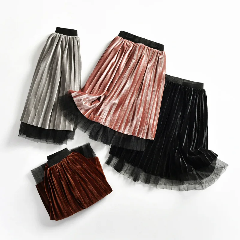Pink Black Skirt For Girls Velvet Pleated Baby Girls Skirt Spring Autumn Winter Casual High Waist Elastic Grey Children Clothing  2 3 4 5 6 7 8 9 10 11 12 13 14 15 years little baby kids skirts for girls (13).jpg