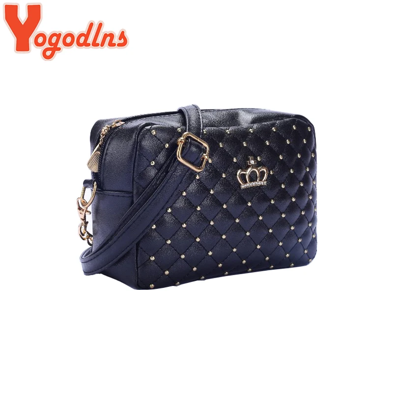 Yogodlns النساء حقيبة أزياء النساء حقيبة ساع برشام سلسلة حقيبة كتف عالية الجودة بو الجلود Crossbody Quiled ولي حقائب