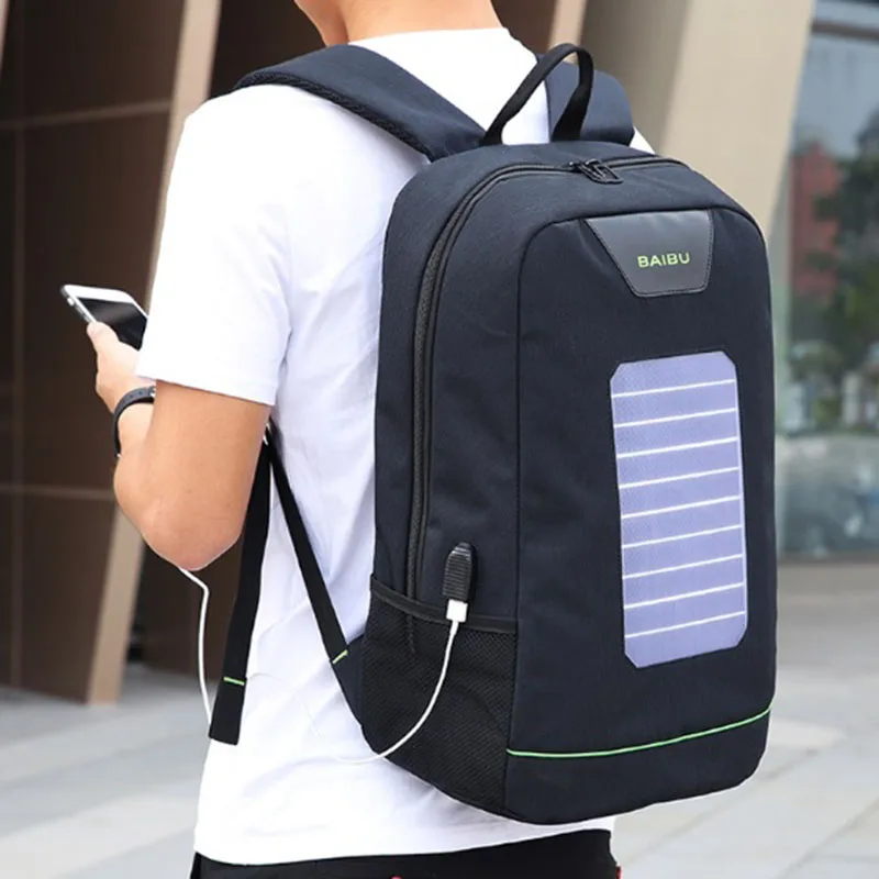 

BAIBU Solar Energy Men Backpack USB Charging 15.6 Notebook Backpacks Male Women Anti Theft Travel Bag Luminous Strip School Bags