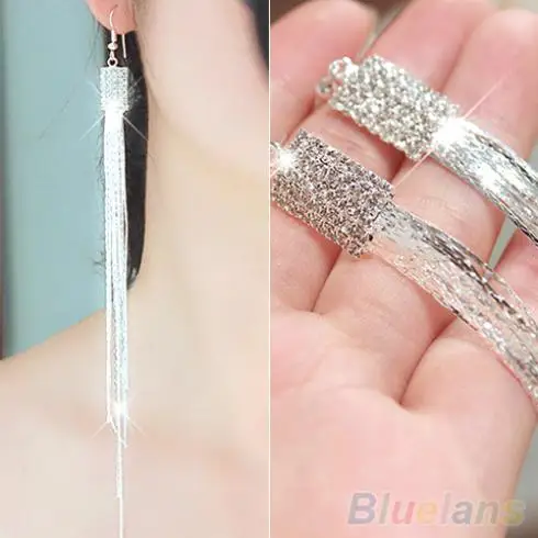 

Women's Square Rhinestone Drop Long Tassels Chain Hook Dangle Party Linear Earrings 1SU1