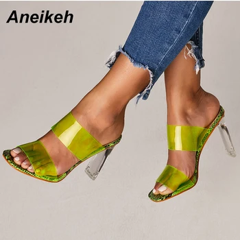 

Aneikeh 2019 Snakelike Sandals Crystal Open Toed High Heels Women Transparent Heel Sandals Slippers Pumps 11CM Big Size 41 42