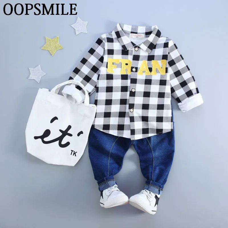 

Autumn baby boy gentleman clothes cotton plaid shirt+jeans pants infant clothes 2pcs suit baby boy clothing sets roupas de bebe