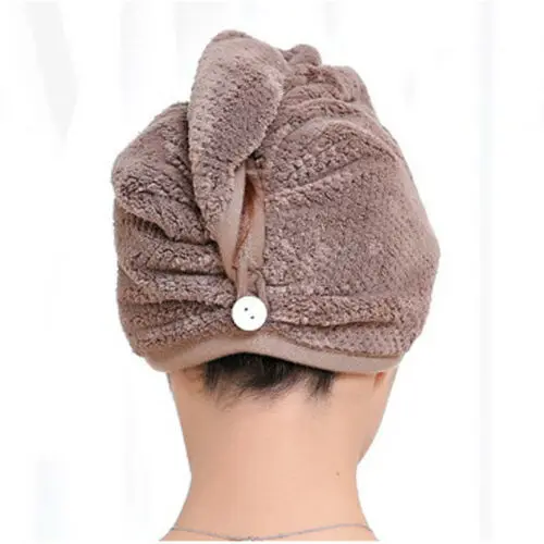 Новое быстросохнущее полотенце-тюрбан из микрофибры для волос, банное полотенце, шапка-тюрбан, петля для пуговицы, банный тюрбан