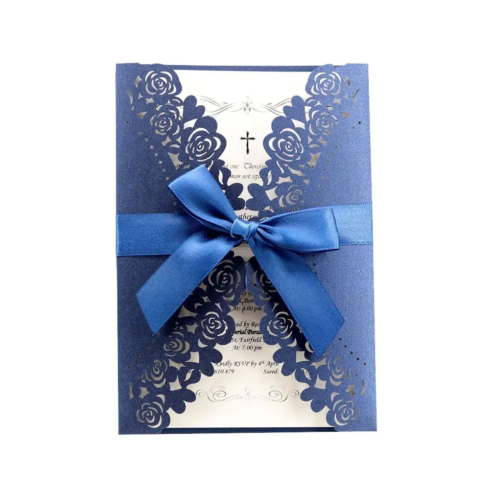  10PCS/ Set European Style Elegant Invitation Cards Rose Greeting Bowknot Hollow Print Envelopes Wed - 33031223318
