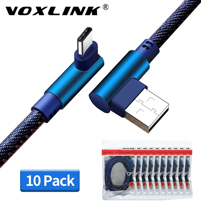 

VOXLINK 10Pack USB Type C 90 Degree Fast Charging cable Type-c data Cord Charger usb-c For Samsung S8 S9 Note 9 8 Xiaomi mi8 mi6