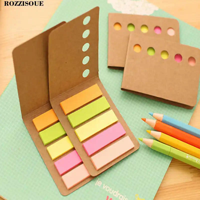 

4PCS Cute Kraft Cover Memo Pad Plaids and Lines Note Sticky Paper Stationery Planner Stickers Notepads Office School Supplies