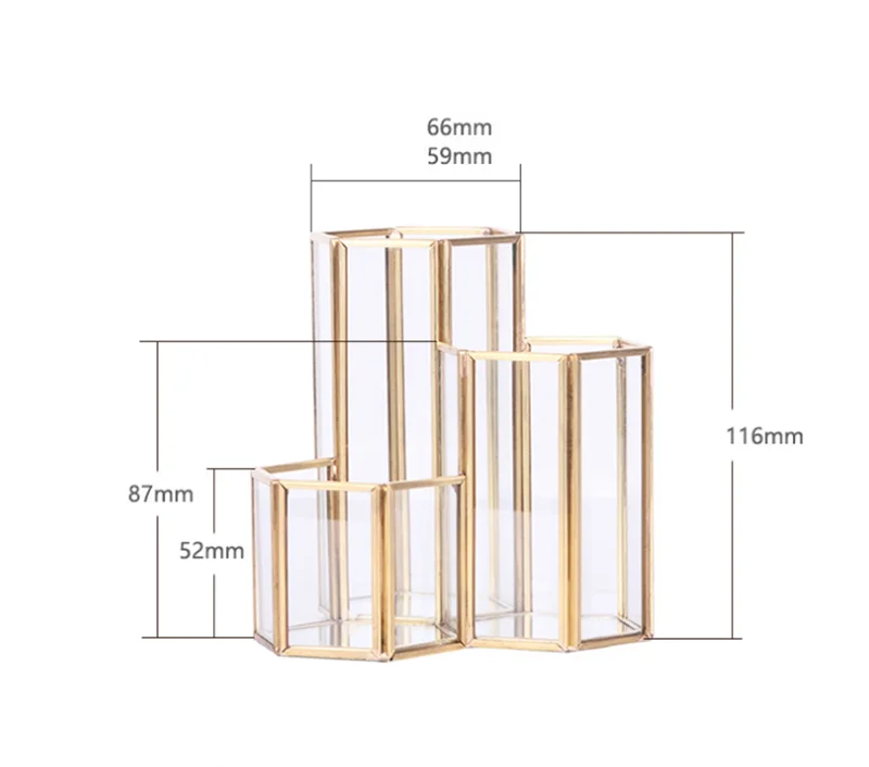 Скандинавские стеклянные медные шестигранные композитные ручки держатель для макияжа Кисти стеклянные коробки многофункциональный настольный органайзер офисные аксессуары