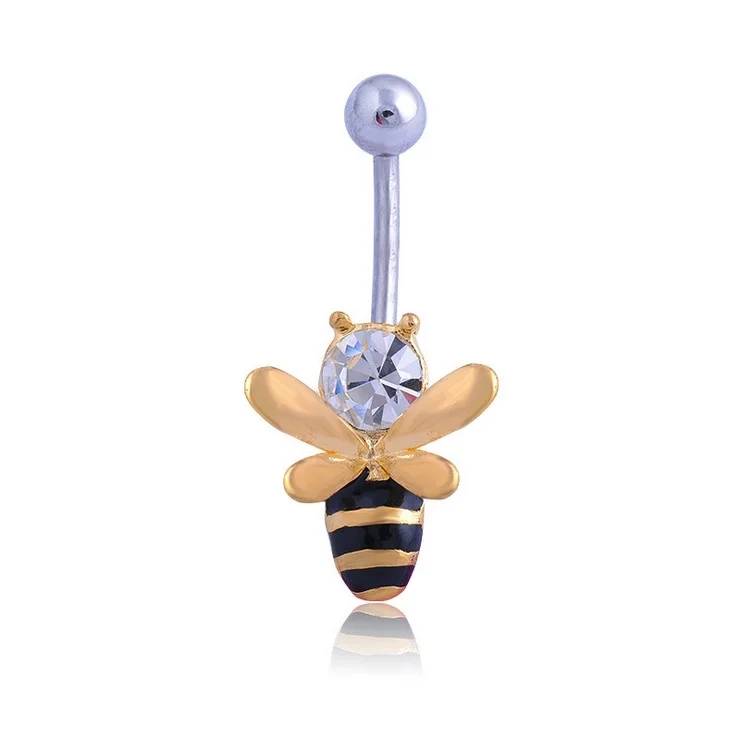 Cute Bee Surgical Steel CZ Stone Belly Button Rings Piercing Nombril Joias Ouro Pircing Bijoux Ombligo | Украшения и аксессуары