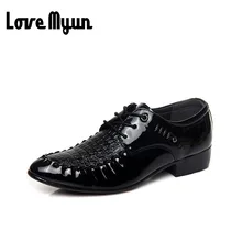 3 styles Pointed toe fashion black dress shoes mens patent leather shoes business wedding shoes lace up flats size 38-44 AB-10
