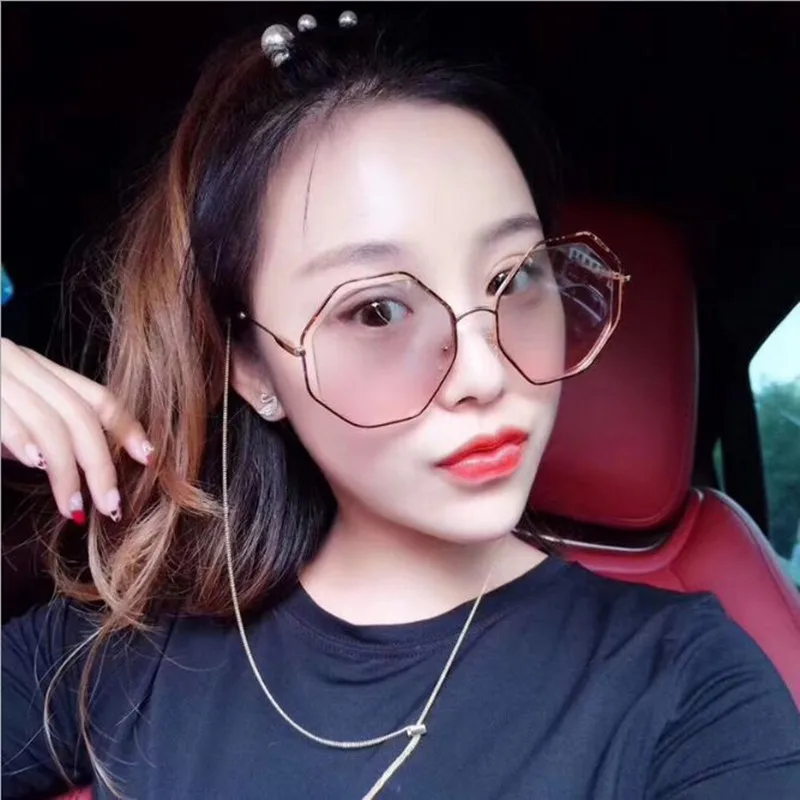 

TrendyMate 2018 Big Size Hexagonal Sunglasses Women Brand Designer Purple Clear Lens Thin Unique Sun Glasses Shades 1446T