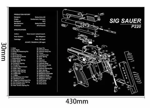 AR15 AK47 пистолет резиновые перчатки для уборки коврик с Запчасти схема и инструкции оружейников коврик для верстака Мышь коврик для Glock SIG P226 P229 - Цвет: P220