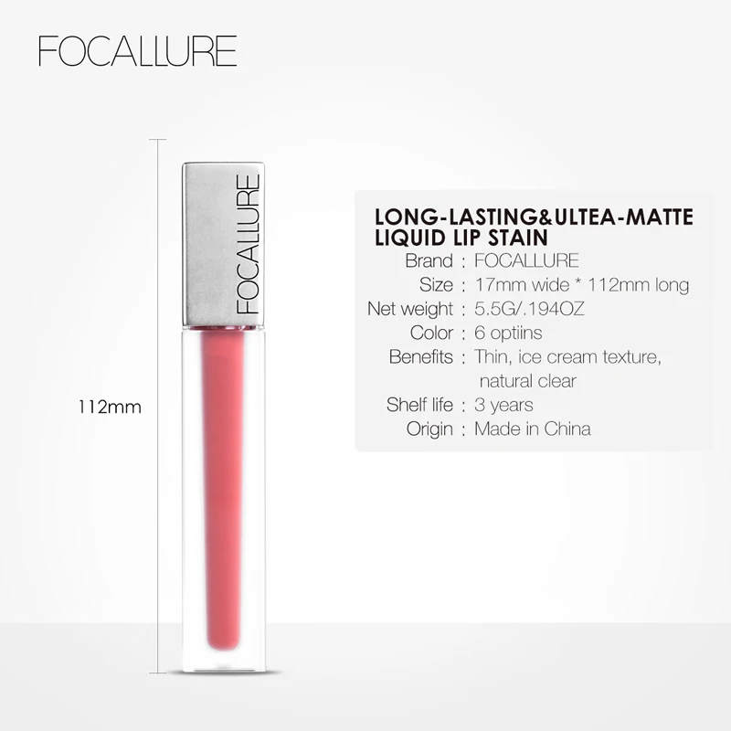 Жидкая помада focallure matte стойкая водостойкая красный пигмент тинт для губ макияж