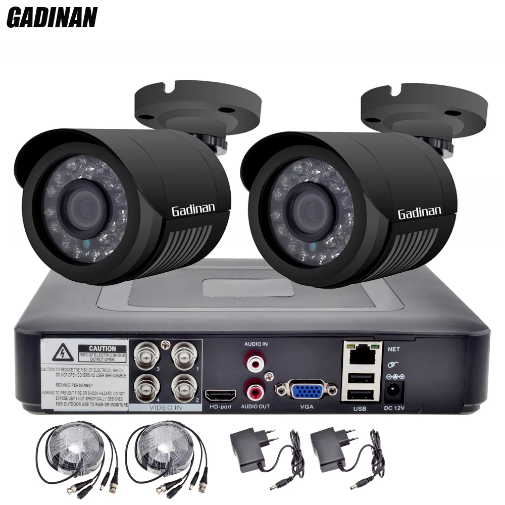 GADINAN 4CH AHD 1080N DVR с 2 шт 720 P/960 P/1080 P опциональный всепогодный пули CCTV домашняя камера видеонаблюдения Система DVR комплект