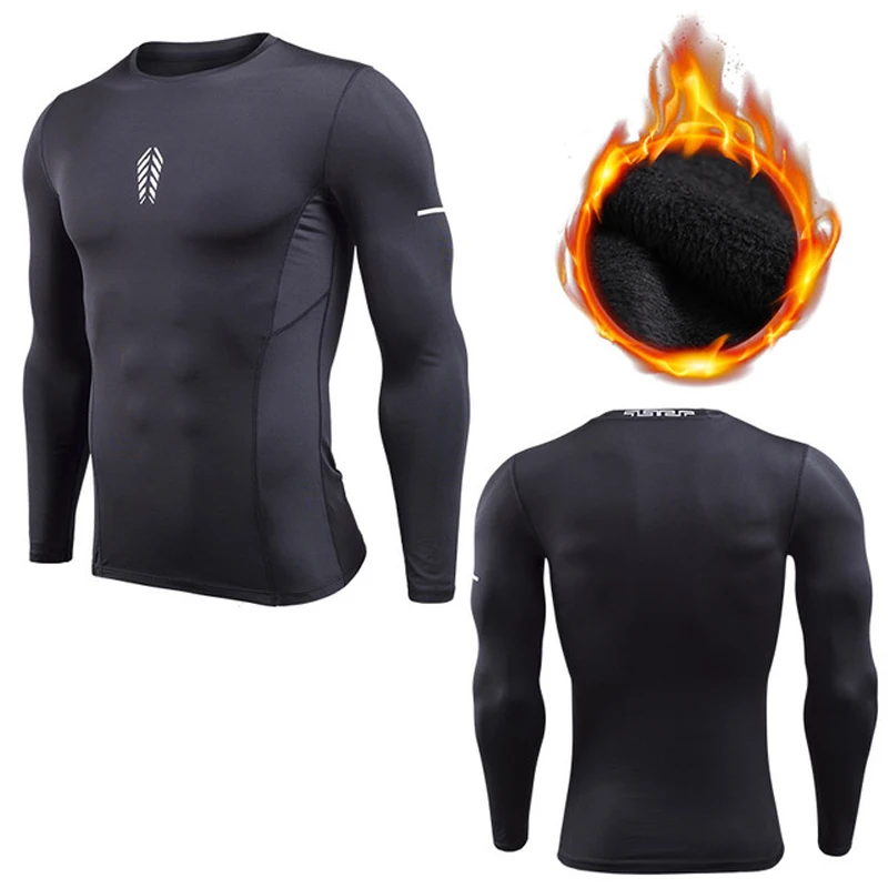 

Velvet Winter Shirt Men Sport T-shirts Compression Fitness Sweater Crossfit Jersey Running Tops Rashgard Warm tshirts for Winter