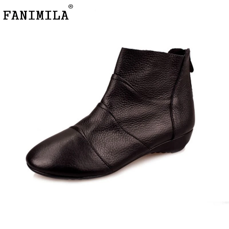 

Free shipping half ankle short natural real genuine leather wedge boots women snow warm shoes R4612 EUR size 34-39