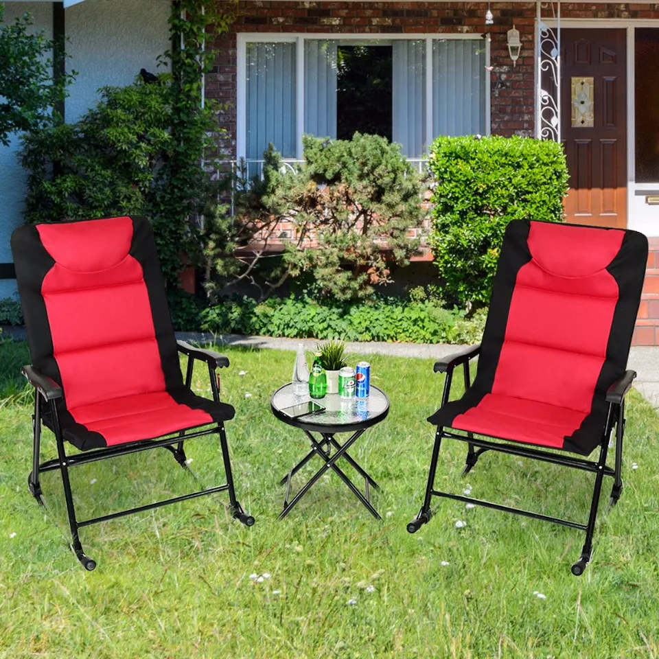 Giantex 3 Pcs Outdoor Folding Rocking Chair Table Set Bistro Sets Rocking Chair Table Set Bistro Sets