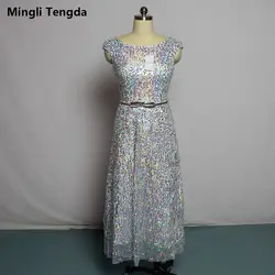 Mingli Tengda Мать невесты платья с поясом Цветной блестками Элегантные женское платье пышное жениха Одежда для мамы Чай-Длина