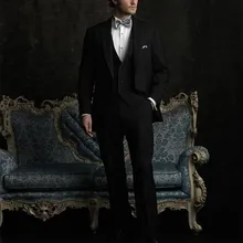 Одежда жениха классический костюм черный 3 шт. английские костюмы смокинг для выпускного вечера