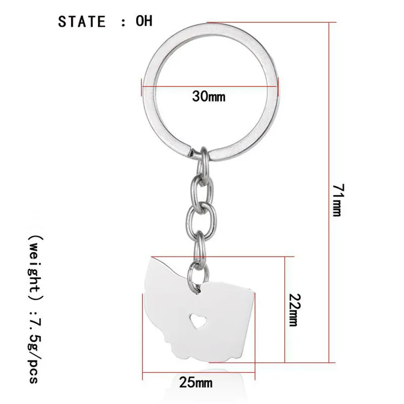 Elfin-Ohio-Map-Key-Chain-OH-Map-304-Stainless-Steel-Bag-Car-Keychain-Key-Ring-For