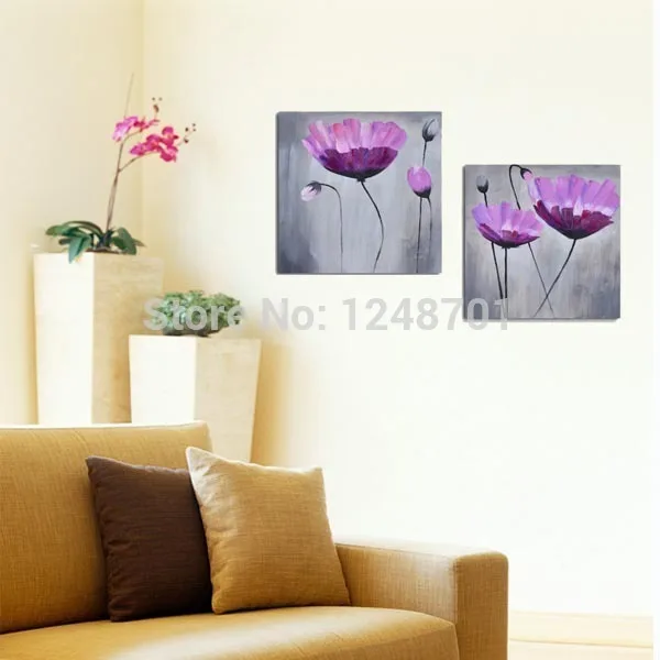 

Modern twins purple flower oil painting on canvas for wall decor