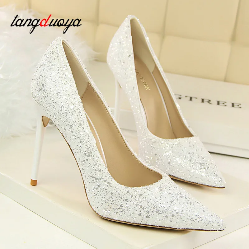 

ladies shoes pumps bling high heels pointed toe thin heels pumps women shoes high heel shoes wedding bride escarpins femme 2019