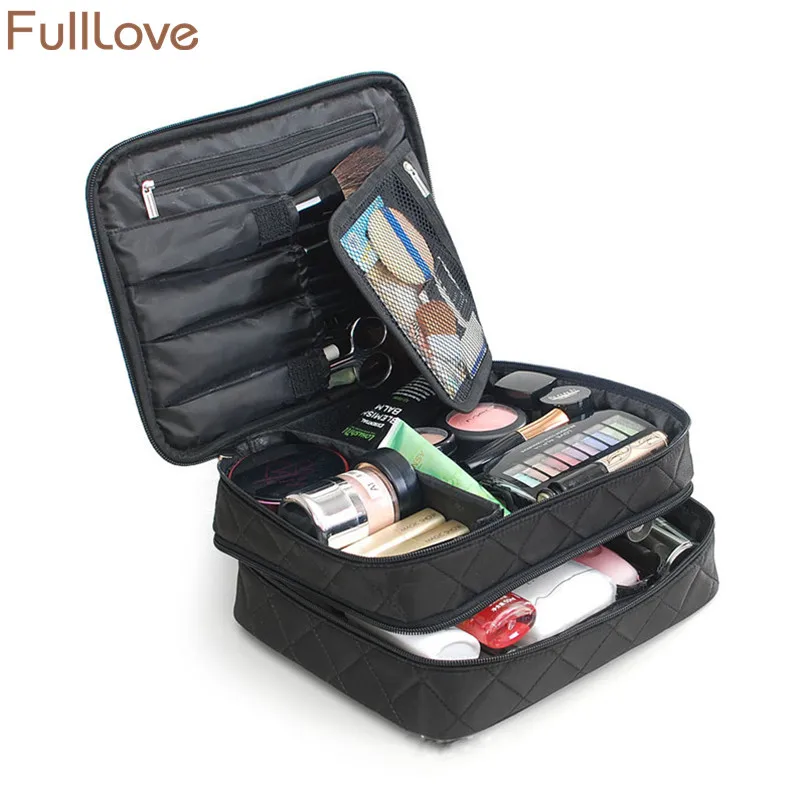Косметичка FullLove 25*11*20 см 2 слоя черная клетчатая коробка на молнии нижнее белье