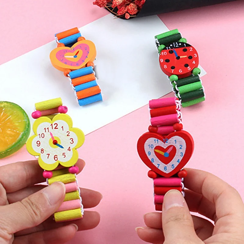 

Kids Girl Colorful Wood Bracelets Children Elastic Watch Wristbands Child Toy Bracelet Wholesale Birthday Gift