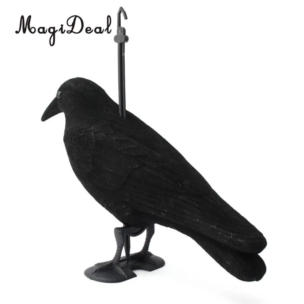 MagiDeal Durable Garden Flocked Hard Plastic Black Crow Hunting Decoy Raven Halloween Prop for Shooting Home Yard Field Decor