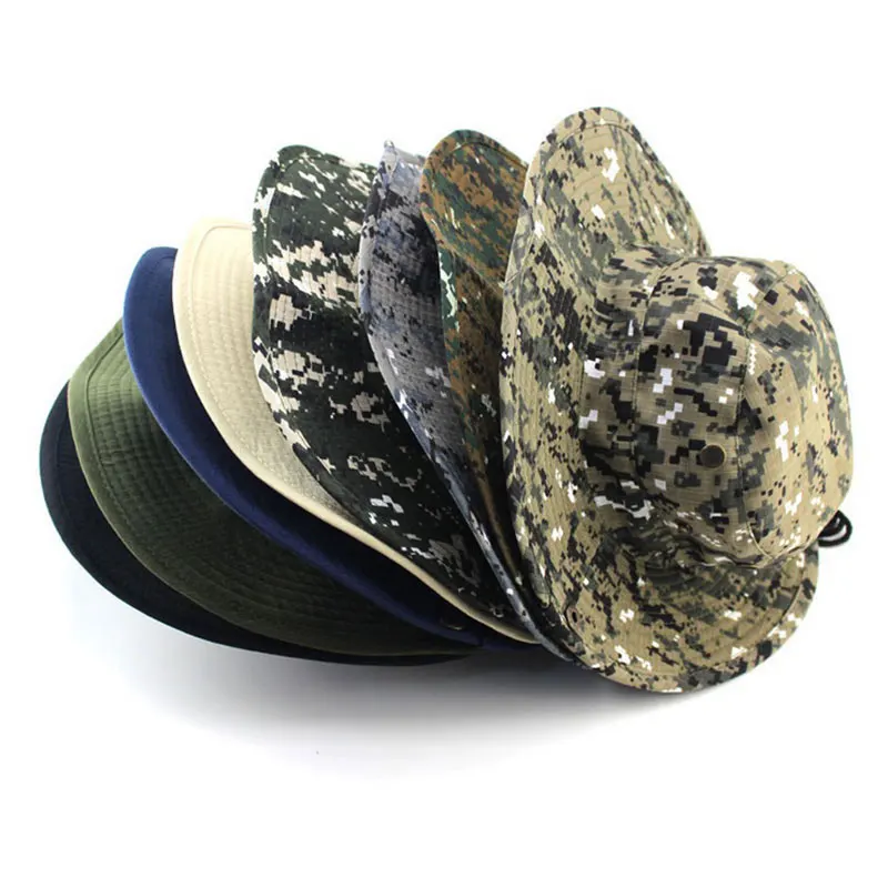 Hot Sale Nature Hike Boonie Hats Tactical Airsoft Sniper Camouflage Tree Bucket Cap Accessories Army Military Men & Women