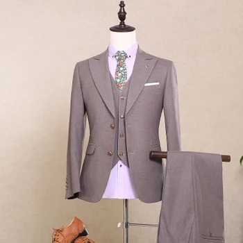 

New Collection Personality Fashione Pure Color Single Breasted 3-piece Set Groom Formal Suit/ Groomsman Suit/Bestmen Wear 1209
