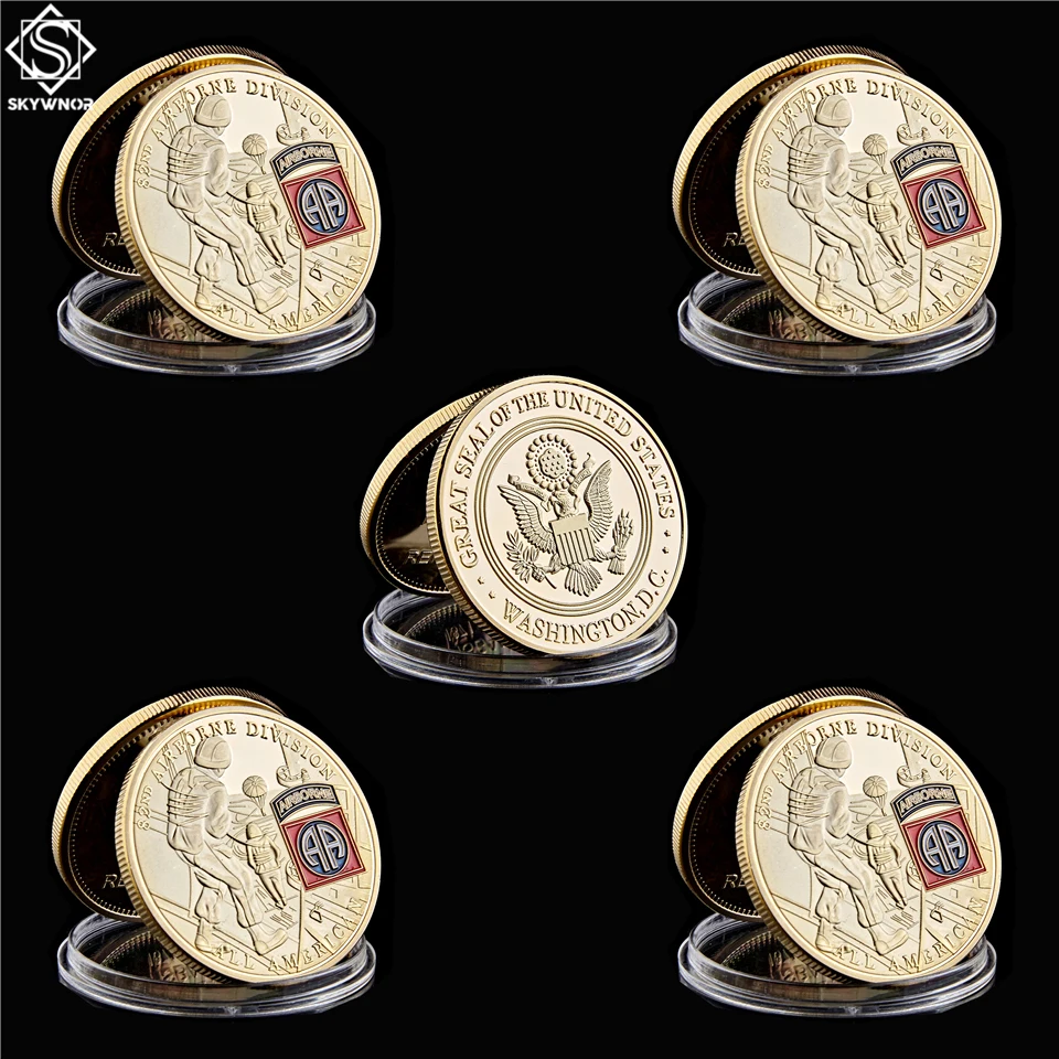 5 шт. американские Золотые ВОЕННЫЕ МОНЕТЫ 82nd сувенирные коллекционные монеты |