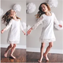 Детское кружевное платье принцессы с длинными рукавами и цветочным рисунком для маленьких девочек вечерние мини-платья-пачки белого и розового цвета с кружевом для детей от 2 до 7 лет