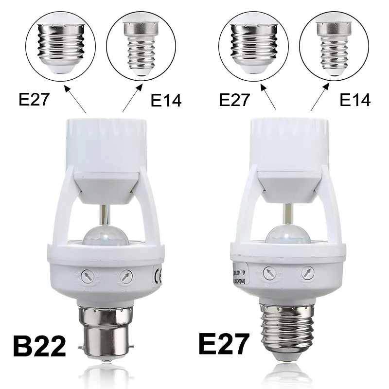 

Lamp Base E27/B22 To E14/E27 Infrared PIR Induction Motion Sensor Switch Socket Lamp Base Holder Light Bulb AC110-240V