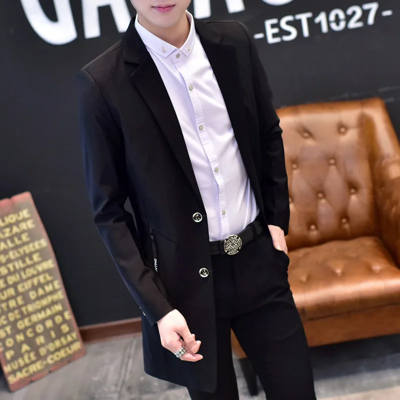 

2019 Long Fashion Stripes New Casual Men's Muits Men Blazers Long Sleeves Black Blue Suits Blazer Men's Clothing Four Seasons