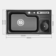 304 раковина из нержавеющей стали, одинарный паз, кухонные раковины, 7843 см, утолщенная чаша для бассейна, посылка для бассейна с мусором, черная одинарная чаша