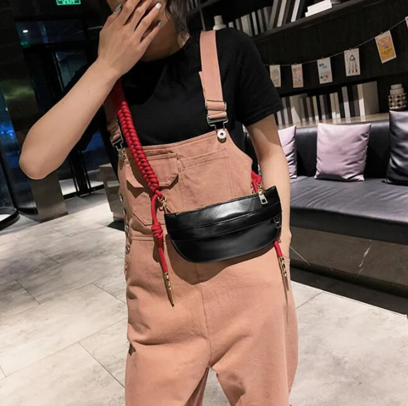 

Fashion New Women Waist Bag Bag For The Belt PU leather Rope Knot Fanny Pack Bananka bum bag Women Catwalk Belly Band Belt bag