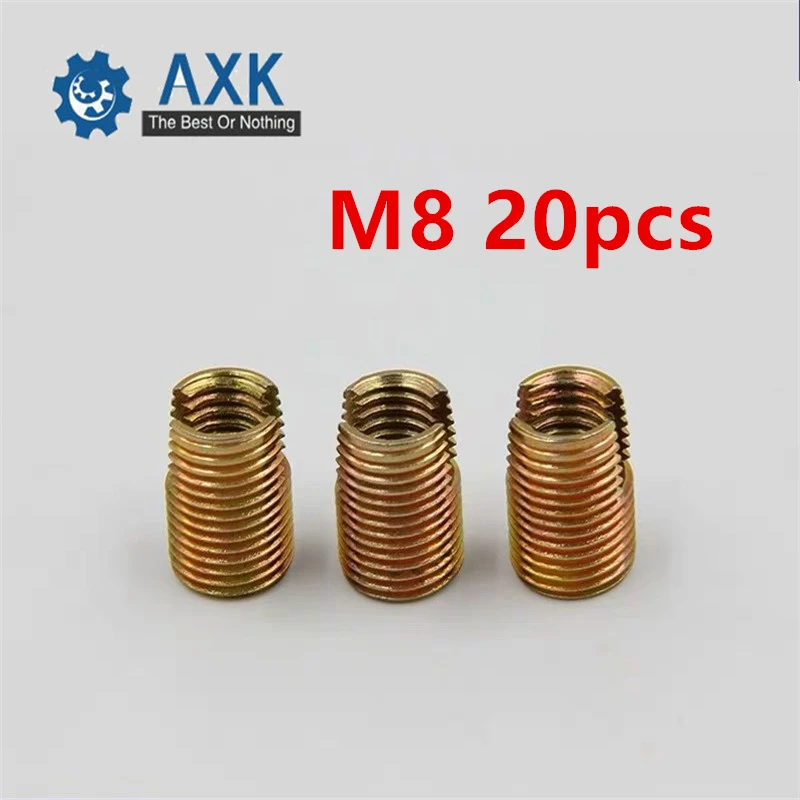 20pcs M8 Self Tapping Thread Insert Screw Bushing M8*M12*15mm 302 Slotted Type Wire Repair Steel With Zinc | Обустройство дома