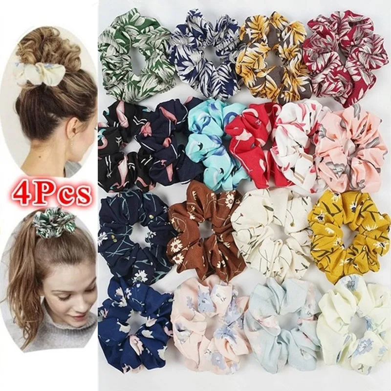 4Pcs//set Fashion Scrunchie Hair Rope Ribbon Scarf Women Ladies Hair Accessories