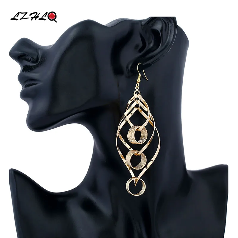 

LiuXSPGeometric Multilayer Metal Circle Drop Earrings Women Simple Hollow Plated Long Dangle Earrings 2019 Fashion Brand Jewelry
