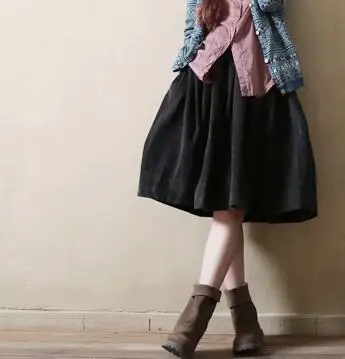 Винтажная черная Вельветовая юбка Mori Girl с эластичной резинкой на талии зимняя