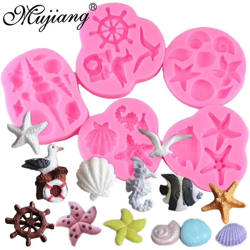 

Sea Shell Seahorse Silicone Mold Cupcake Fondant Cake Decorating Tools DIY Starfish Anchor Chocolate Candy Soap Fimo Clay Molds