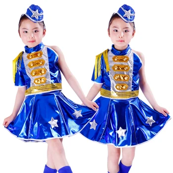 

5pcs/lot Free Shipping Chorus Hip Hop Jazz Clothes for Kids Children Boys Girls Ballroom Dance Costumes Blue Navy Army Uniforms