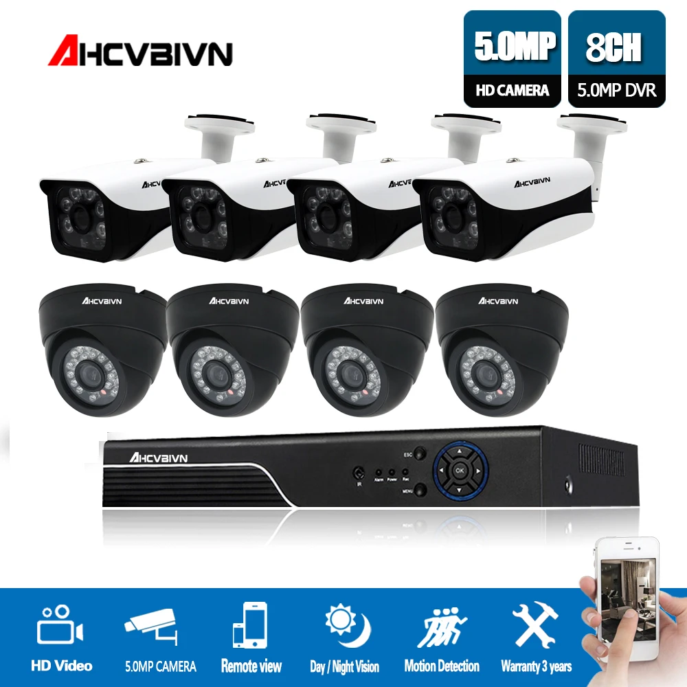 

AHCVBIVN H.265 5.0MP Security Camera System 5MP CCTV Surveillance Kit 8CH DVR Video Kit CCTV Easy Remote Viewing on Phone P2P