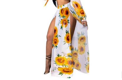 Новое поступление, летний женский сексуальный комплект бикини с цветочным принтом из 4 предметов или пляжные юбки без бретелек, купальник с высокой талией, купальный костюм - Цвет: Skirt White