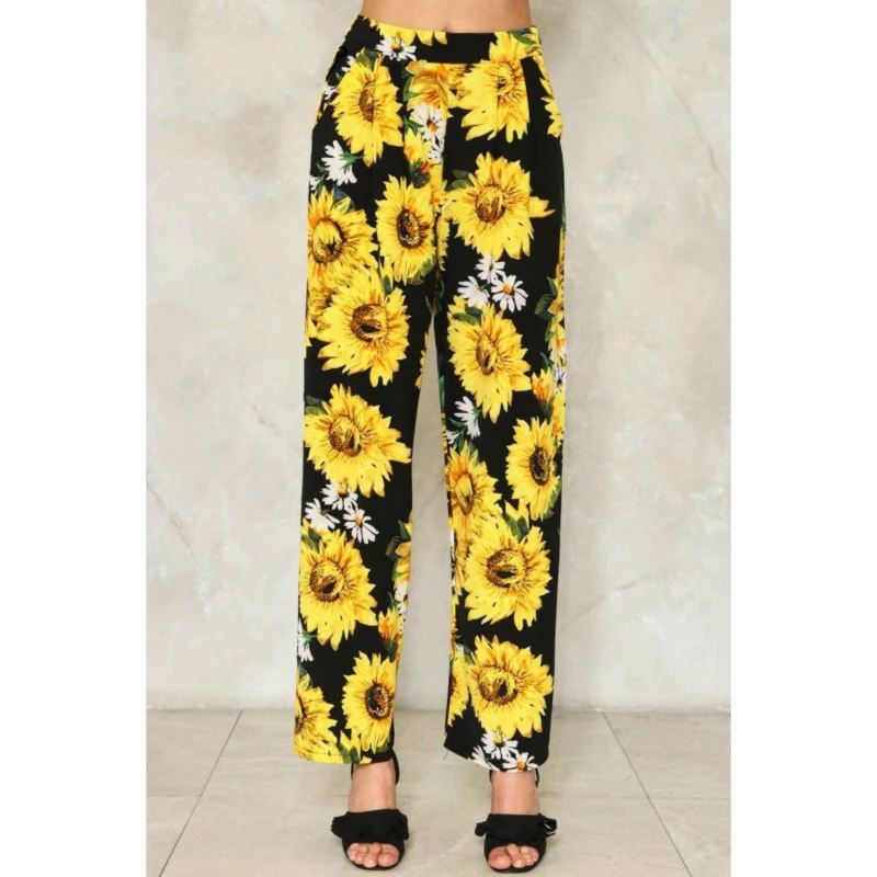 Customized Autumn 2017 New Casual Sunflower Floral Printed Pajama Pants