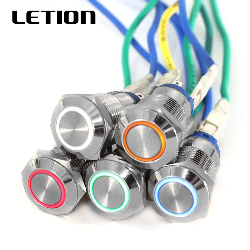 

1PCS 12MM with LED 3V 6V 12V 24V 220V Metal Button Switch Momentary push button self-reset self-locking waterproof illuminated
