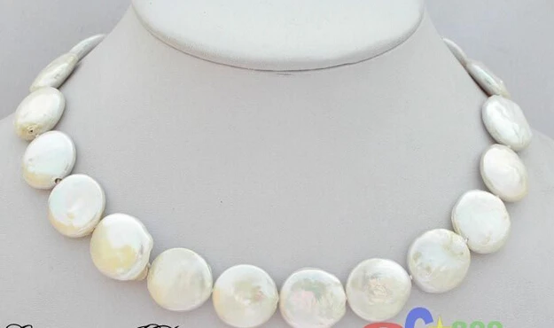 

HOT## Wholesale FREE SHIPPING >>> Huge 20mm white round coin freshwater pearl necklace p77