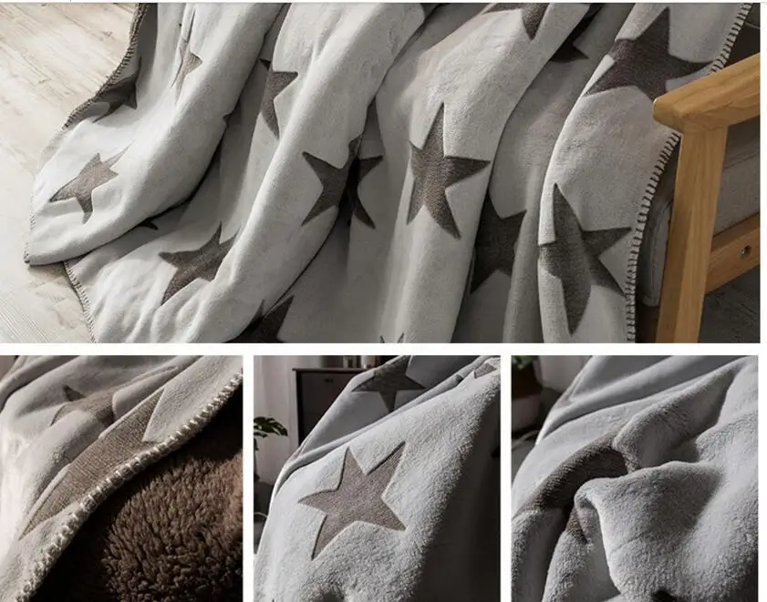 Серое одеяло из кораллового флиса с рисунком звезды, плюшевое фланелевое одеяло, зимнее теплое одеяло для дивана, домашняя простыня