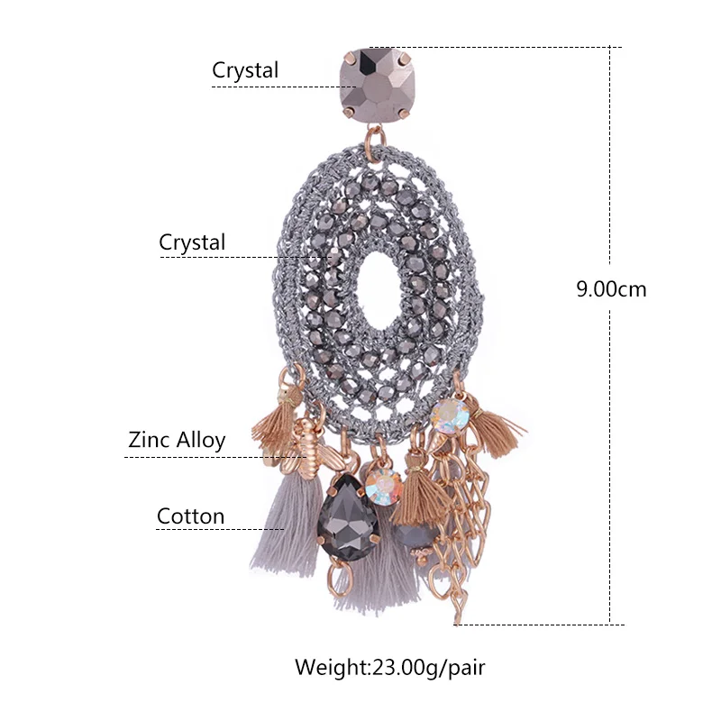 Sehuoran long tassel earrings for woman boho  crystal beads facted handmade pendients for woman wedding earrings (1)