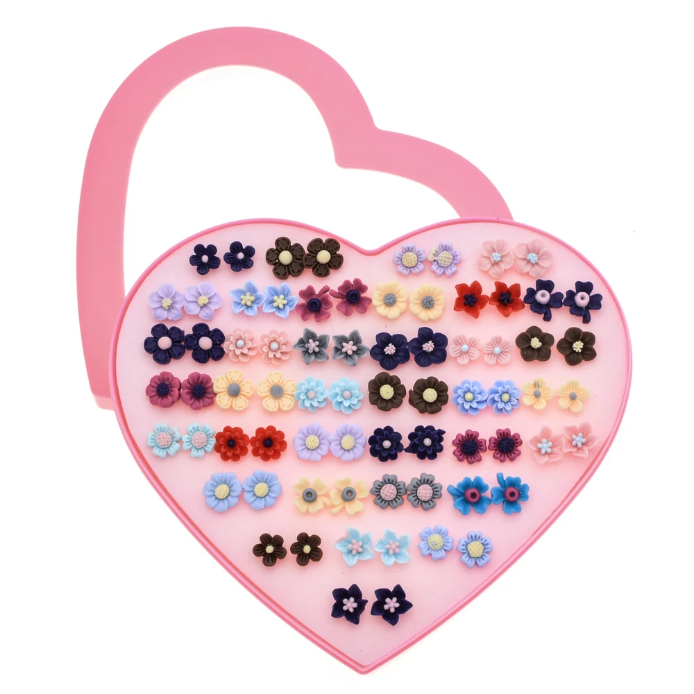 

SLZBCY Trendy Multi Women 36Pairs/Set Mini Colorful Child Rose Flower Earring Set Fashion Resin Small Earring Party Jewelry Gift